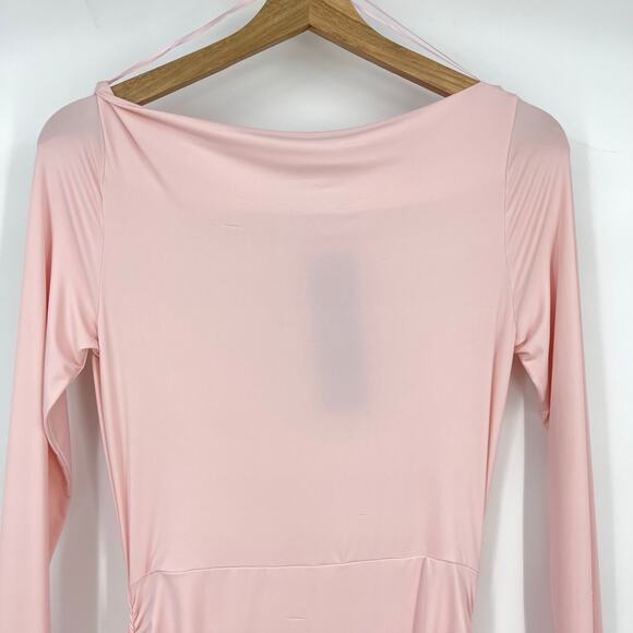 LIONESS | NWT Glory Mini Dress in Blush Pink Long Sleeve Boat Neck Jersey S - Picture 7 of 13